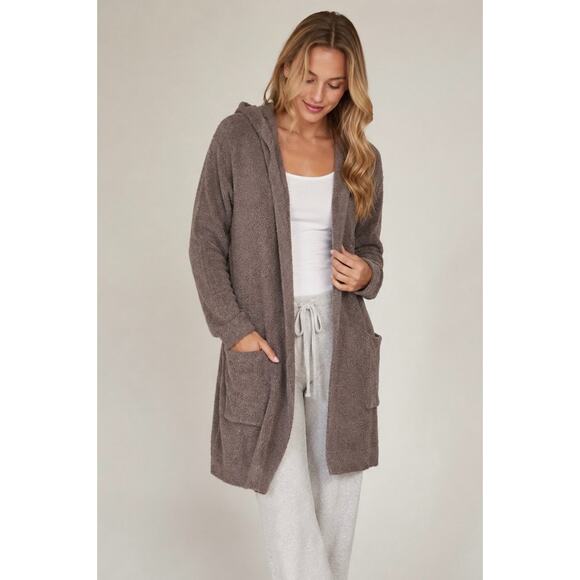 Barefoot Dreams Sweaters - Barefoot Dreams CozyChic Lite Hooded Open Front Cardigan Brown Medium